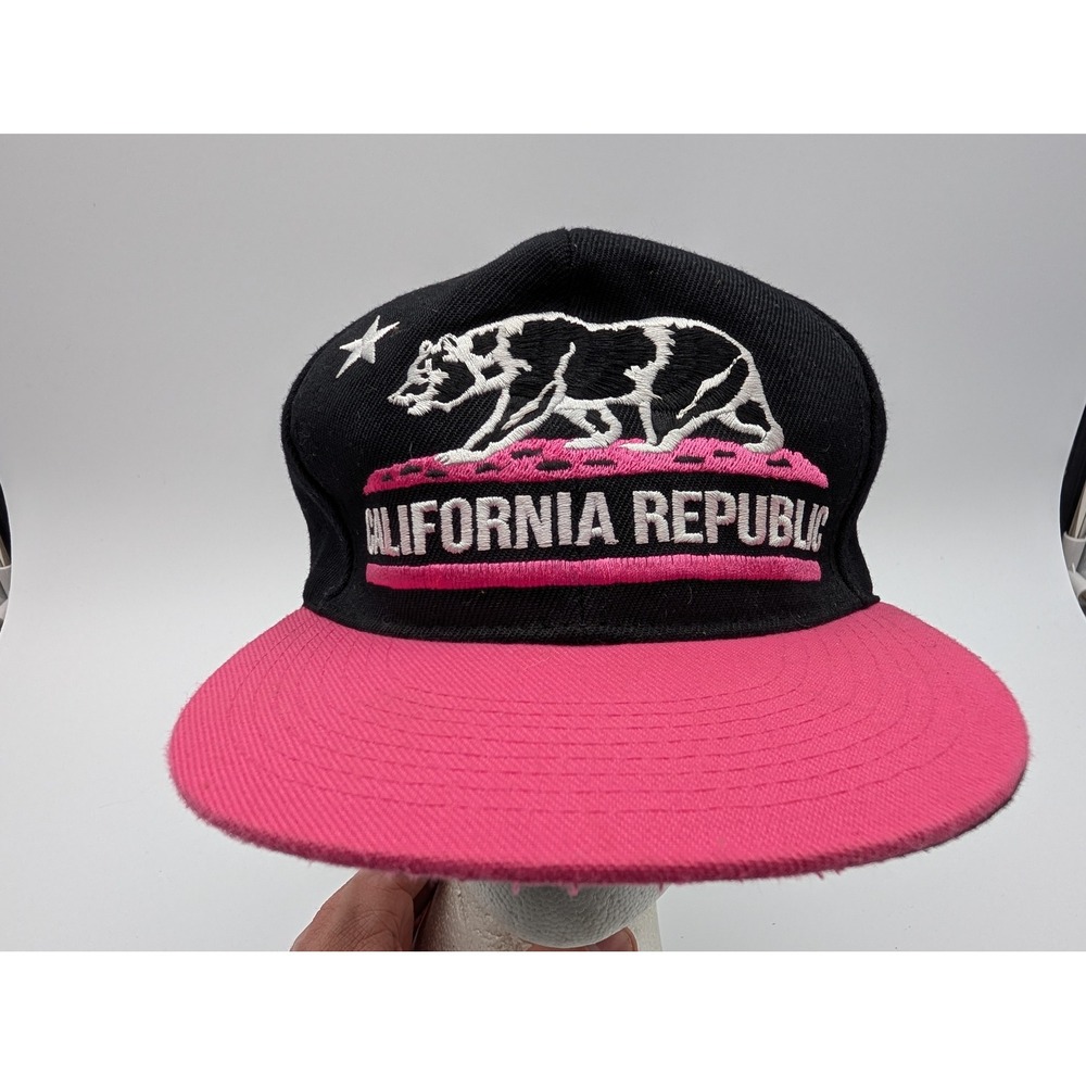 L.O.G.A. California Republic Snapback Hat Black Pink Bear Logo One Size Fits All